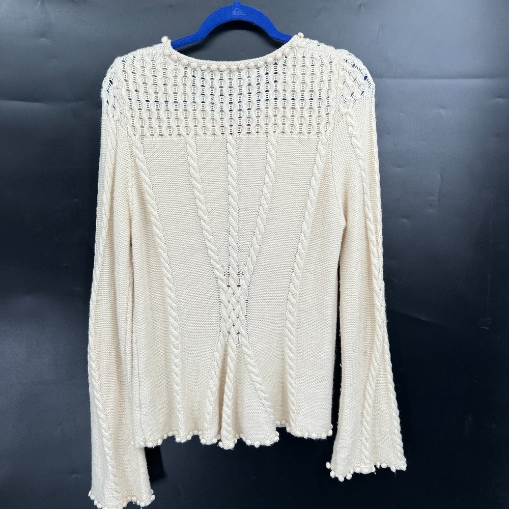 Anthropologie Laureate Lane retro grandma sweater cable knit pom pom XL - Picture 9 of 13